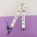 Cartoon bear print polyester lanyard, durable neck strap for student ID card and badge holder. - Footprint Bear Long Lanyard