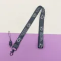 Black cartoon print polyester neck lanyard with metal clasp for student ID cards badges. - Geometric Bear Long Lanyard