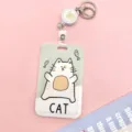 Cute cartoon cat retractable badge holder id card case with easy pull reel and key ring. - Fishing Cat + White Retractable Reel (Bear Head)