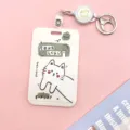 Cute white cat badge holder with retractable yoyo reel and metal keychain for cards. - Japanese Style Cat + White Retractable Reel (Bear Head)