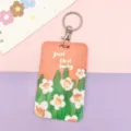 Oil painting style card holder with floral design and metal keychain, perfect for daily commuting. - Oil Painting Flower & Round Clasp