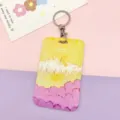 Oil painting card holder student bus pass badge holder with keychain ID card case lanyard - Oil Painting Yellow with Round Ring