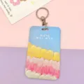 Oil painting style student bus card holder with metal keychain badge ID card protector case - Five-Color Oil Painting with Round Ring