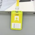 Portabadjetas vertical amarillo con cordón funda transparente para tarjeta de empleado - Nueva Funda de Tarjeta + 1.5 Cordón Regular / Amarillo