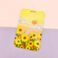 Sunflower oil painting vertical card holder student bus pass badge protective sleeve ID case - Oil Painting Sunflower (No Accessories)
