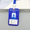 Portatarjetas de identificación vertical azul con cordón funda protectora de plástico transparente - Nueva Funda de Tarjeta + 1.5 Cordón Regular / Azul marino