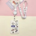 Cute cartoon bear ID badge card holder with retractable reel and lanyard set for daily use. - Cheering Bear + Japanese Bear Retractable Reel Long Rope (Line Bear)