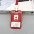 Portatarjetas de identificación vertical rojo con cordón rojo y ventana transparente de oficina. - Nueva Funda de Tarjeta + 1.5 Cordón Regular / Rojo