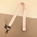Oranger und weisser Karomuster Schluesselband, stylischer Umhaengeband mit Metallkarabiner. - Orange Gesteppt / Langes Schlüsselband