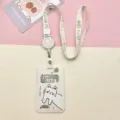 Cute white cat card holder with retractable lanyard badge holder for bus ID student card - Japanese Style Cat + Cute Planet Rabbit Retractable Reel Long Rope (Beige Bear Head)