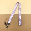 Lila-weisses Rautenmuster Lanyard mit schwarzem Metallverschluss für Ausweiskarte - Lila Gesteppt / Langes Schlüsselband