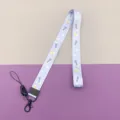 Cartoon print polyester lanyard with metal hook and badge holder strap for student ID card. - Purple Bear Long Lanyard