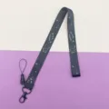 Black cartoon bear lanyard variant with metal clasp and polyester strap for badge ID cards. - Skateboard Bear Long Lanyard