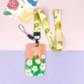 Oil painting floral card holder with matching lanyard, student bus pass ID badge sleeve. - Oil Painting Floral / Sunflower Long Lanyard