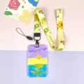Oil painting style ID badge card holder with lanyard aesthetic student bus card cover - Oil Painting Purple with Sunflower Long Lanyard