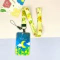 Sunflower lanyard and card holder set, stylish oil painting style badge holder for students. - Oil Painting Moon with Sunflower Long Lanyard