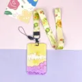 Oil painting card holder with lanyard student bus card id badge holder cute protective cover - Oil Painting Yellow with Sunflower Long Lanyard