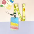 Oil painting style ID card holder with sunflower lanyard student bus card badge protector - Multicolor Oil Painting / Sunflower Long Lanyard