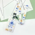 Cute astronaut ID card holder with lanyard, white vertical badge sleeve for student and work. - Blue Astronaut / Blue Astronaut Long Lanyard