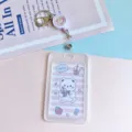 Portatarjetas transparente con lindo oso, carrete retráctil y llavero para identificación escolar. - Oso de Té Con Leche / Funda PP Vertical + Carrete Retráctil Blanco (Oso Corazón)