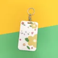 Süßer Blumen Ausweishalter mit Schlüsselanhänger Riemen für Student ID Buskarte Tasche - Kleine Gelbe Blume / Runde Schnalle / Rosa