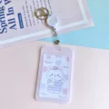 Lindo tarjetero transparente con carrete retráctil, funda protectora de tarjeta para estudiantes. - Oso Conejo / Funda PP Vertical + Carrete Retráctil Blanco (Oso Línea)