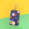 Blauer Blumen Studentenausweis Kartenhalter, schützende Ausweishülle mit Schlüsselanhänger. - Kleine Blume / Runde Schnalle / Blau