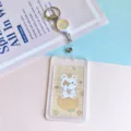 Portatarjetas Transparente de PVC con Lindo Diseño de Oso y Carrete Retráctil Naranja - Oso Naranja a Rayas / Funda PP Vertical + Carrete Retráctil Blanco (Oso Amarillo)