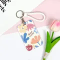 Cute floral card holder with white braided lanyard, protective ID badge case for students. - Full Screen English Floral / White Braided Rope