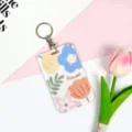 Ins Style Floral Sliding Card Holder Cute Cartoon Badge Case Student ID Bus Card Protector - Flower Four Leaves One Blossom / Round Buckle