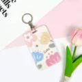 Cute floral sliding card holder with keychain, perfect for student ID cards and campus meal passes. - Cute Four Flowers / Round Buckle