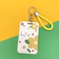 Niedlicher Blumen-Ausweishalter mit gelbem geflochtenem Lanyard und Metallclip fuer Studenten. - Kleine Gelbe Blume / Gelbe Schnur / Rosa