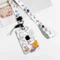Cartoon astronaut card holder with lanyard student transit pass protective sleeve id badge holder - Dog and Astronaut / Formula Astronaut Long Lanyard