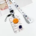Cute cartoon astronaut badge holder with lanyard, plastic sliding card protector case. - Star Balloon Astronaut / Formula Astronaut Long Lanyard