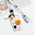 Cute astronaut cartoon plastic slide card holder with lanyard student ID protective cover - Ball-Holding Astronaut / Formula Astronaut Long Lanyard