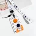 Cartoon astronaut card sleeve and lanyard set, perfect for student ID and bus pass protection. - Jumping Astronaut / Formula Astronaut Long Lanyard