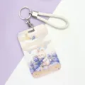 Cute cartoon rabbit card holder with braided lanyard, ID badge holder for students and office. - Hydrangea Rabbit / White Cord