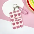 Pink Sweet Heart ID Card Holder with Strap Cute ABS Badge Holder for School Students - Heart Letter Pattern / Pink Cord