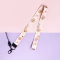 Cute cartoon bear print lanyard with metal clasp and phone strap for keys and ID cards. - Milk Tea Bear