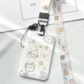 Cute cartoon bear ID card holder with lanyard for students and daily commuting use securely. - Outline Cute Bear and Game Bear Long Lanyard