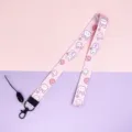 Cute cartoon pink lanyard with detachable keychain, durable neck strap for keys and phone. - Strawberry Rabbit
