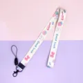 Cartoon print durable long lanyard with keychain and metal clasp for keys mobile phone cases. - Hug Strawberry Rabbit