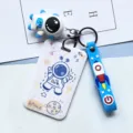 Cute astronaut ID card holder set with keychain and rocket strap for students and daily use. - Blue Astronaut + Blue Astronaut Figure
