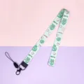 Cute cartoon green lanyard with detachable keychain, durable neck strap for keys and phone. - Small Dinosaur