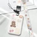 Cute cartoon bear print ID badge card holder with lanyard student transit pass protective case - 100% Lotso Bear with Game Bear Long Lanyard