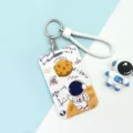 Cute astronaut card holder with braided strap, waterproof slide IC cover for students. - Jumping Astronaut / White Braided Rope