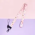 Pink cartoon bunny lanyard keychain strap, cute sweet style phone charm hanging rope. - Milk Tea Rabbit