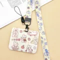 Cute cartoon rabbit push-pull card holder with lanyard for students bus ID pass. - Horizontal Style - Cute 100% Rabbit + Yellow Bubble Rabbit Long Lanyard