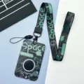 Embossed astronaut card holder with long lanyard, space theme student ID bus card case. - Black Green Astronaut / Black-Green Astronaut Lanyard