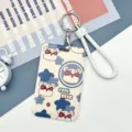 Portacarte cartone con laccetto custodia protettiva per tessera studenti resistente. - Corda Intrecciata Bianca / Orso Occhiali da Sole Stelle